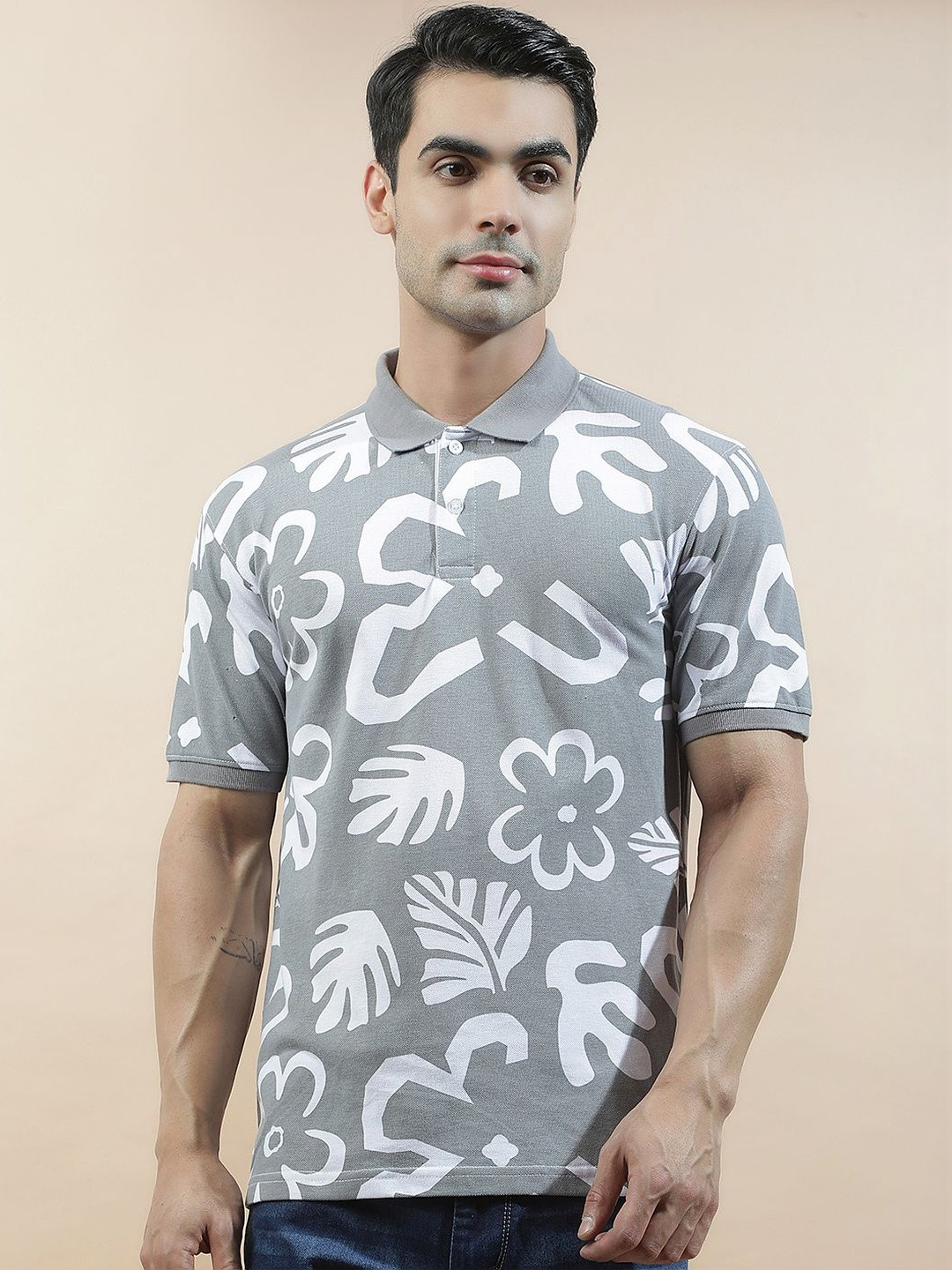 Cantabil Men Printed Polo Collar T-shirt