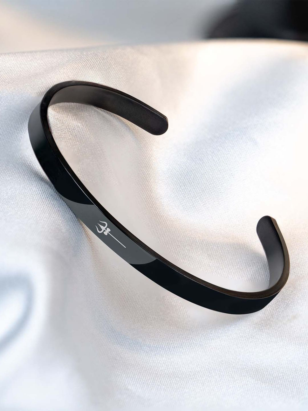 Mesmerize Shiv Trishul Black Gloss Cuff Adjustable Bracelet