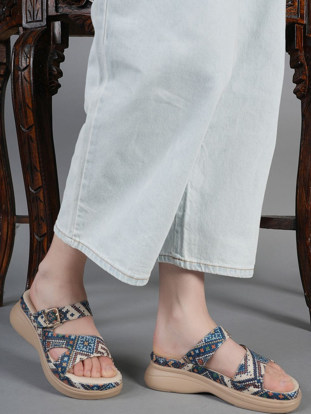 Liscott Printed Wedge Sandals with Buckles