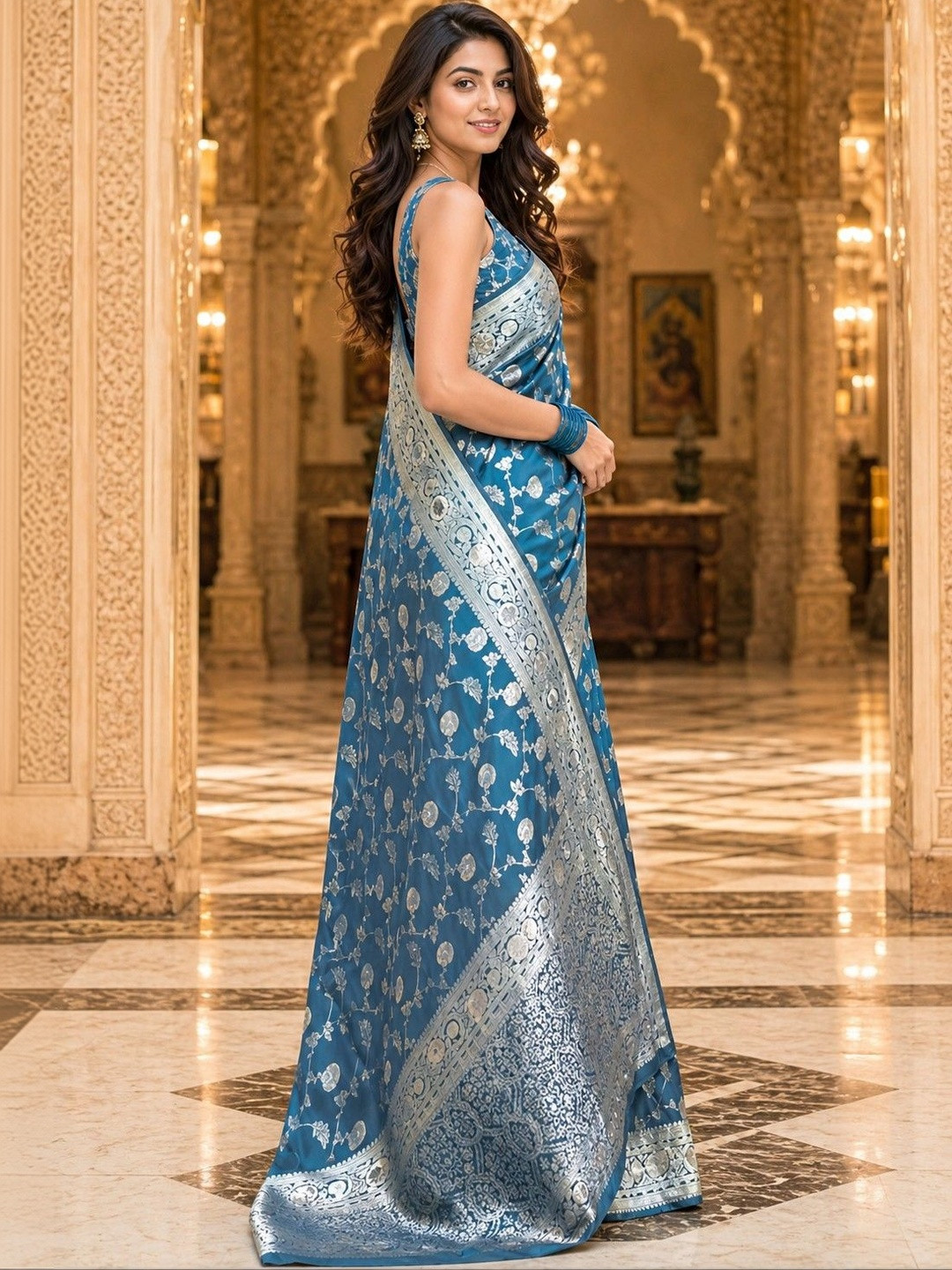 ANIRAV Ethnic Motifs Woven Design Zari Silk Blend Banarasi Saree