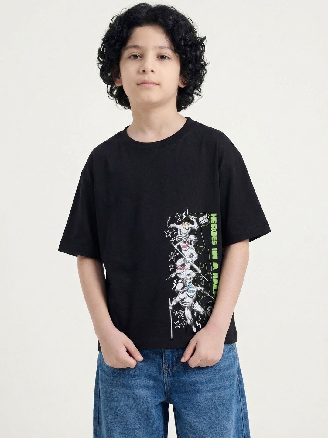 Button Bear Boys Cotton Ninja Turtles Printed Oversized Short Sleeve T-Shirt