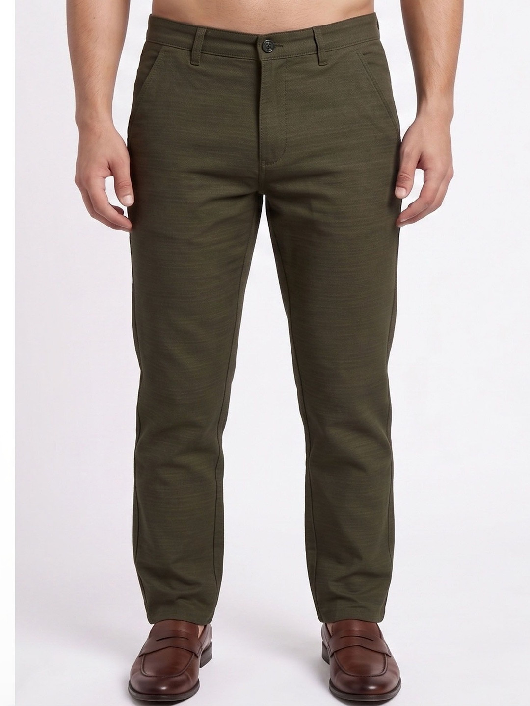PANTOM Olive Green Regular Fit Trousers