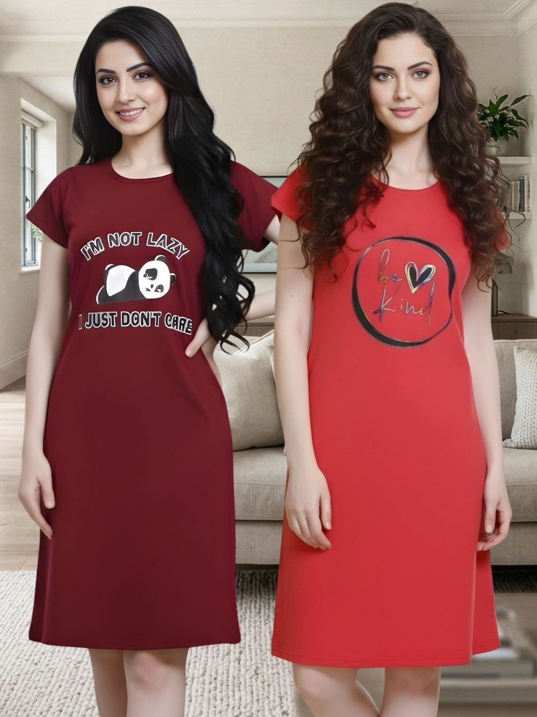 White Moon Printed Nightdress