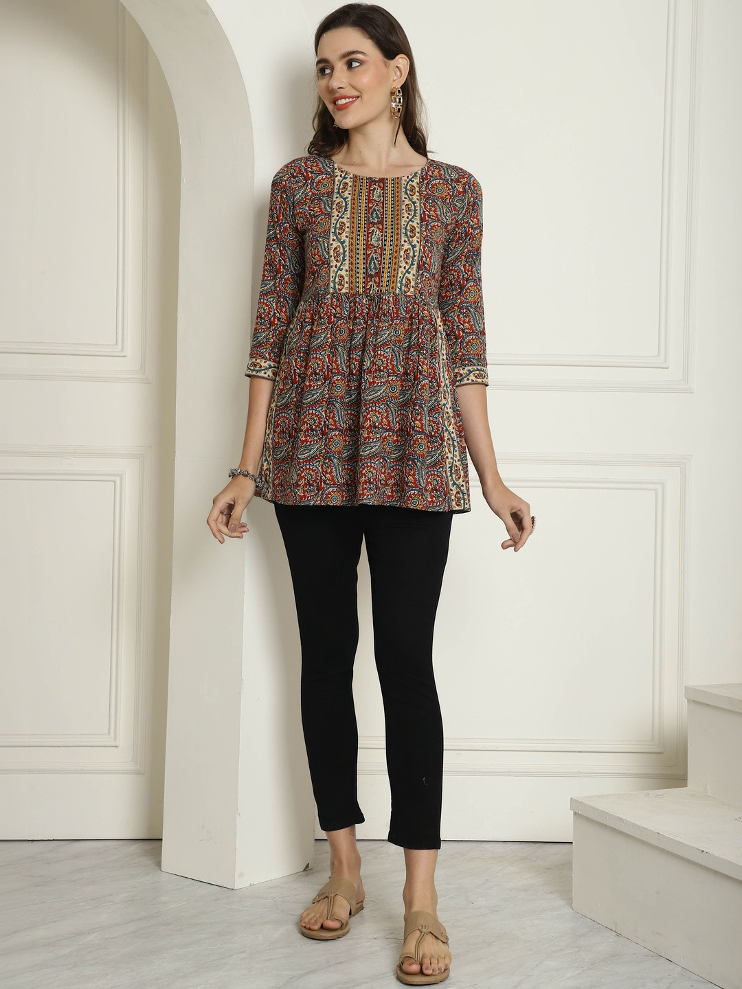 Aaradhya Fashion Paisley Printed Pure Cotton Blend Panelled Kurti