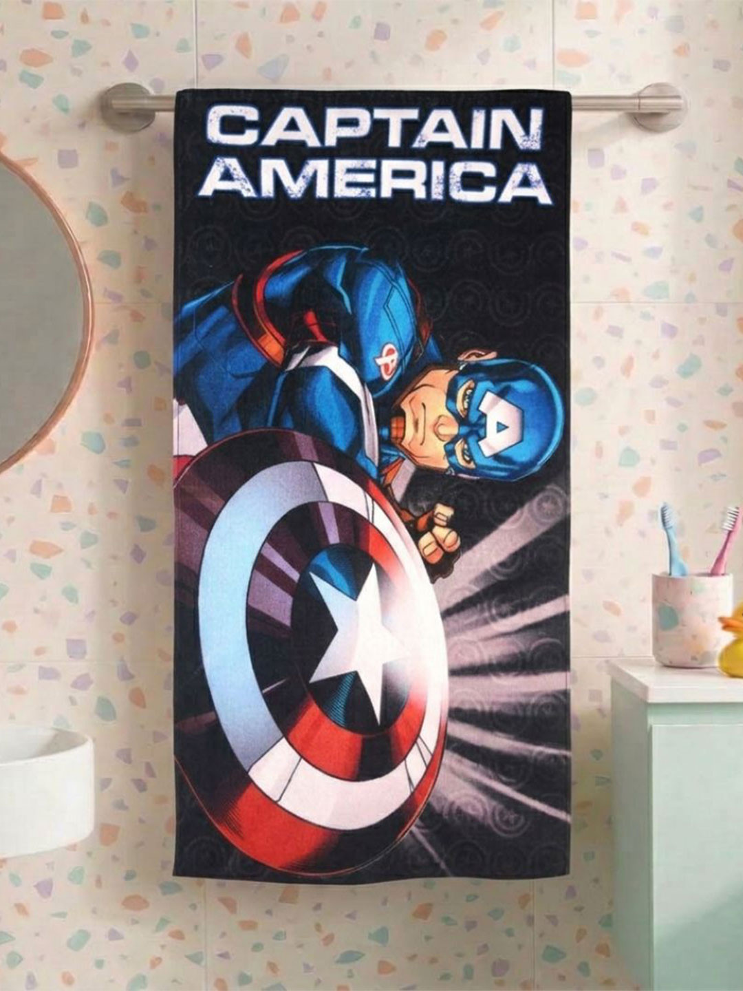 Athom Living Marvel Captain America Themed Kids Pure Cotton Bath Towel |350GSM|60*120cm