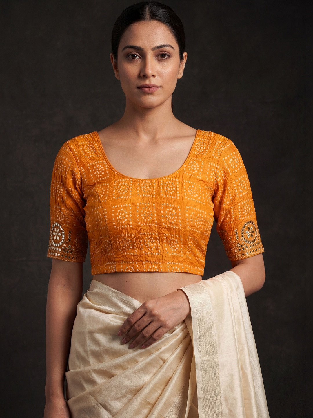 Rasvidha Woven Design Mirror Work Saree Blouse