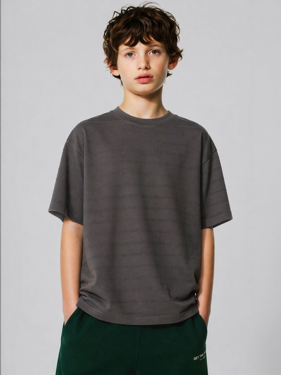 Alan Jones Boys Striped Drop-Shoulder Sleeves T-shirt