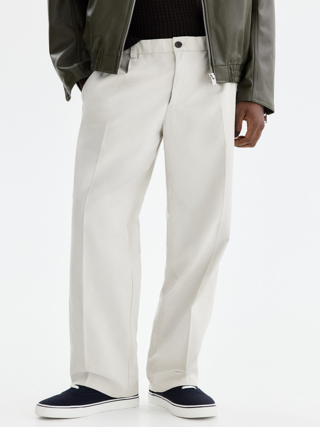 H&M Relaxed Fit Cotton & Lyocell Tailored Trousers