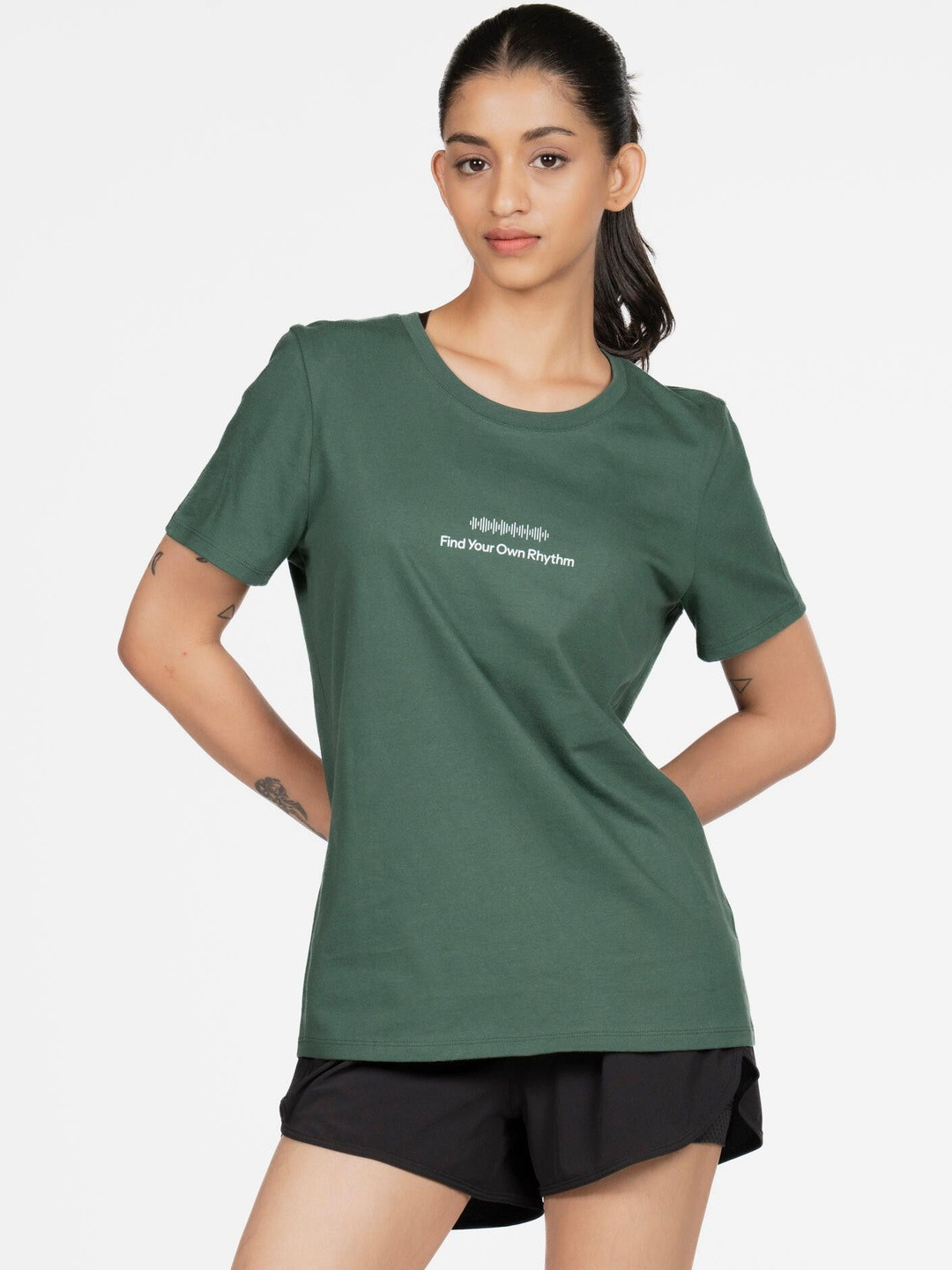 Decathlon Domyos - Women Green 500 Cosmeto Stretchable Gym T-Shirt