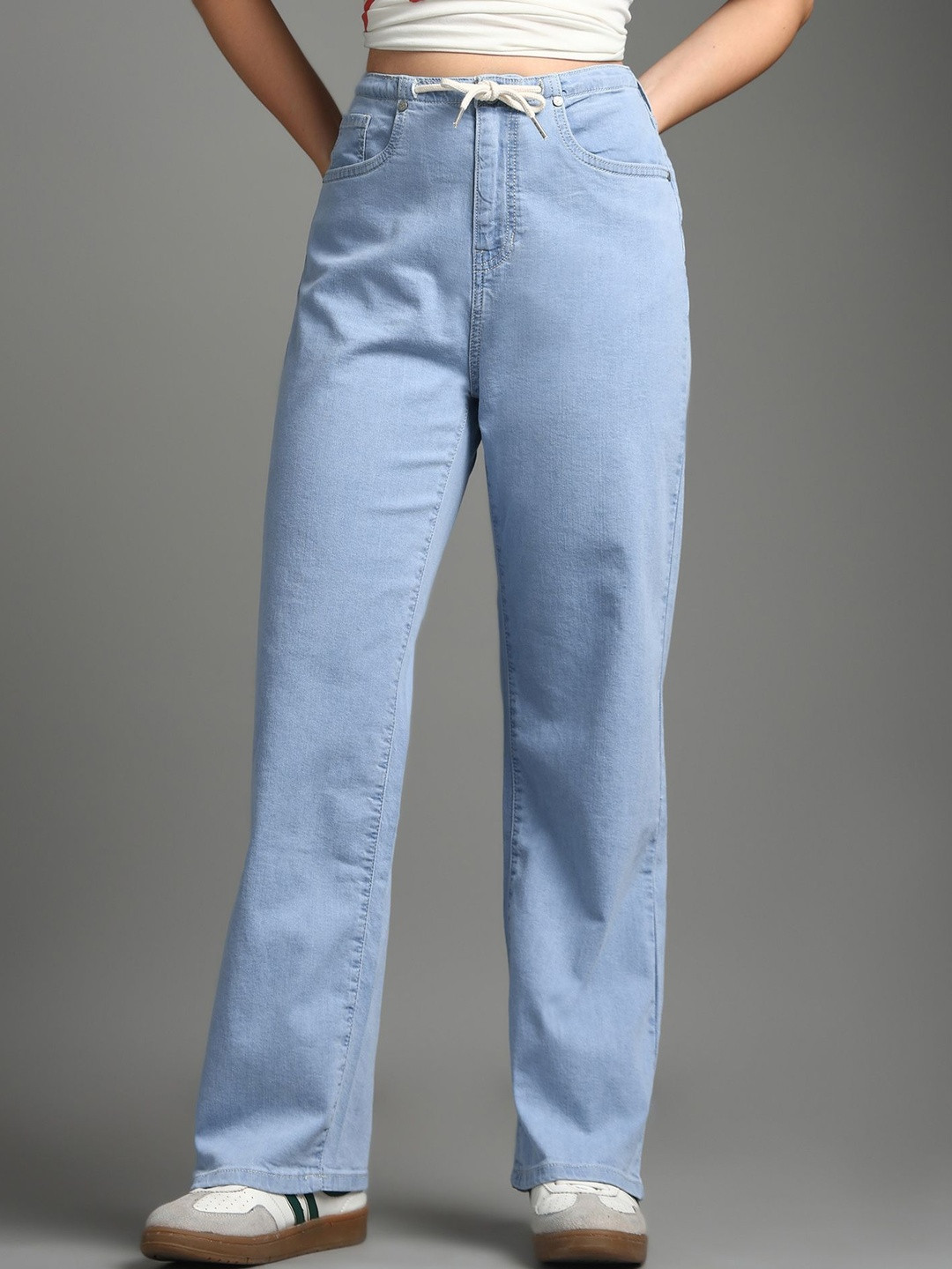 Flying Machine Women Ice Blue Straight Fit High-Rise Lightweight Stretchable Jeans