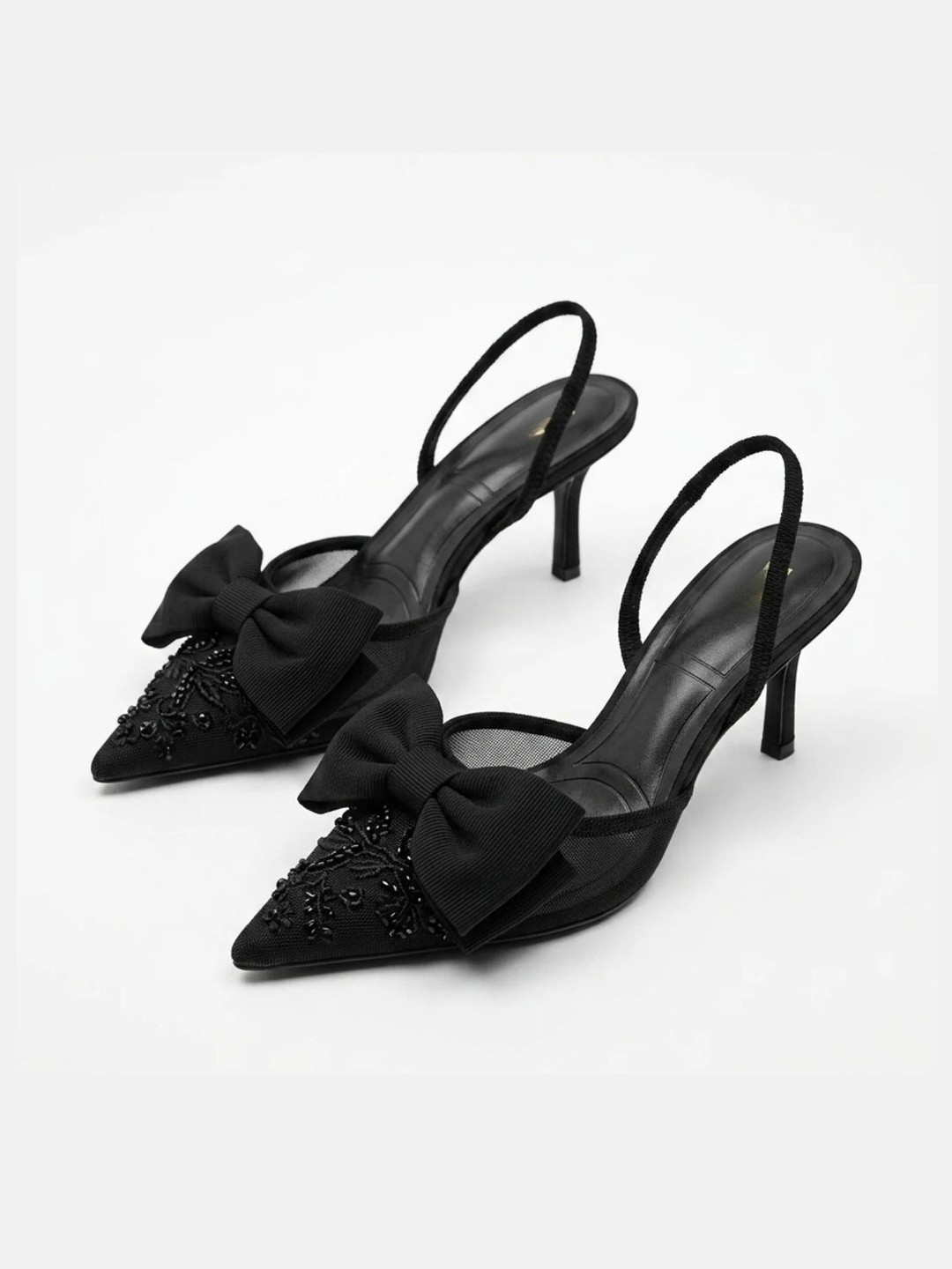 Ozzaro Embellished Suede Party Slim Heeled Pumps with Bows
