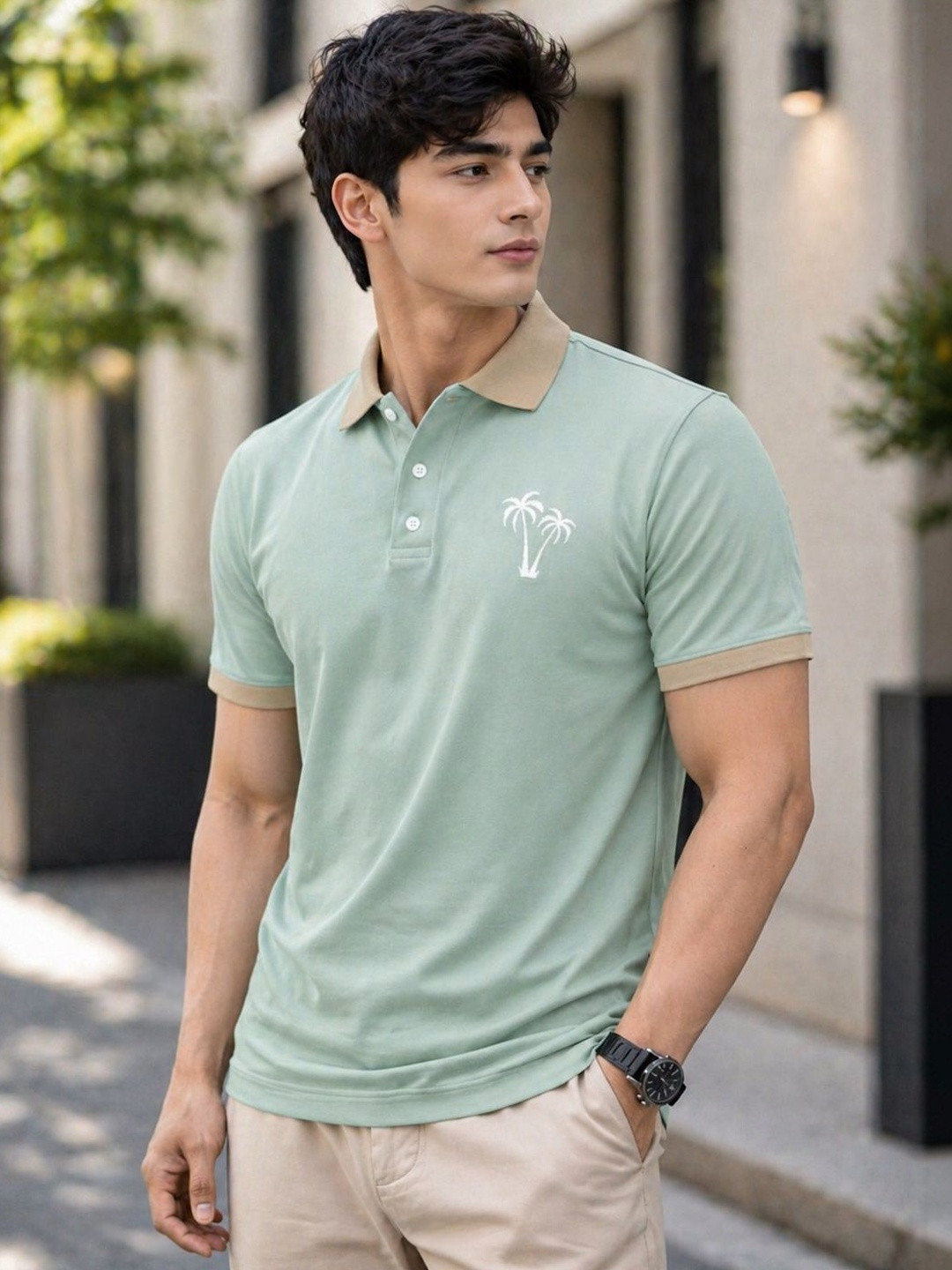 TAZO Men Printed Polo Collar Tropical T-shirt