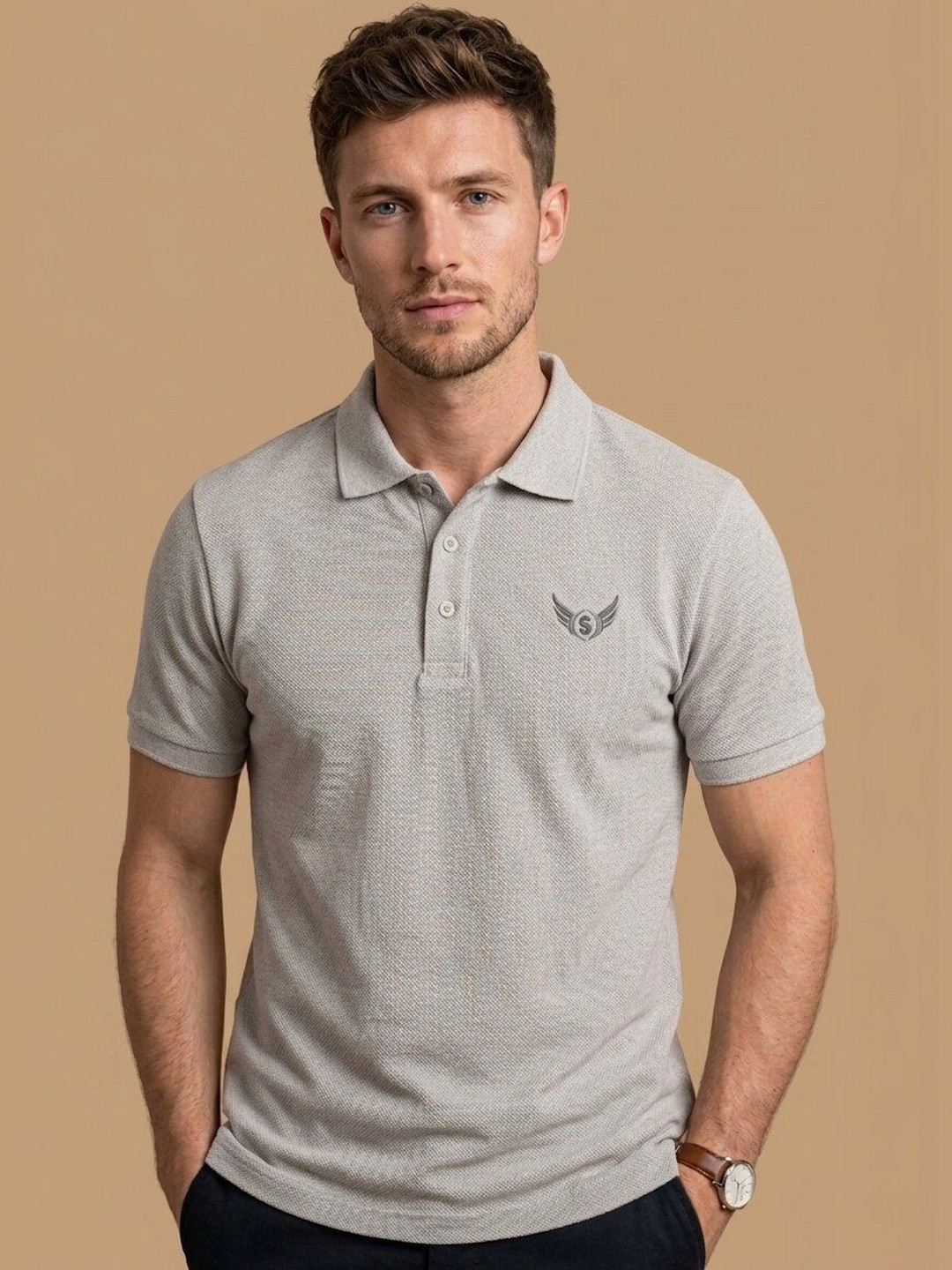 STRAY88 Men Brand Logo Polo Collar T-shirt