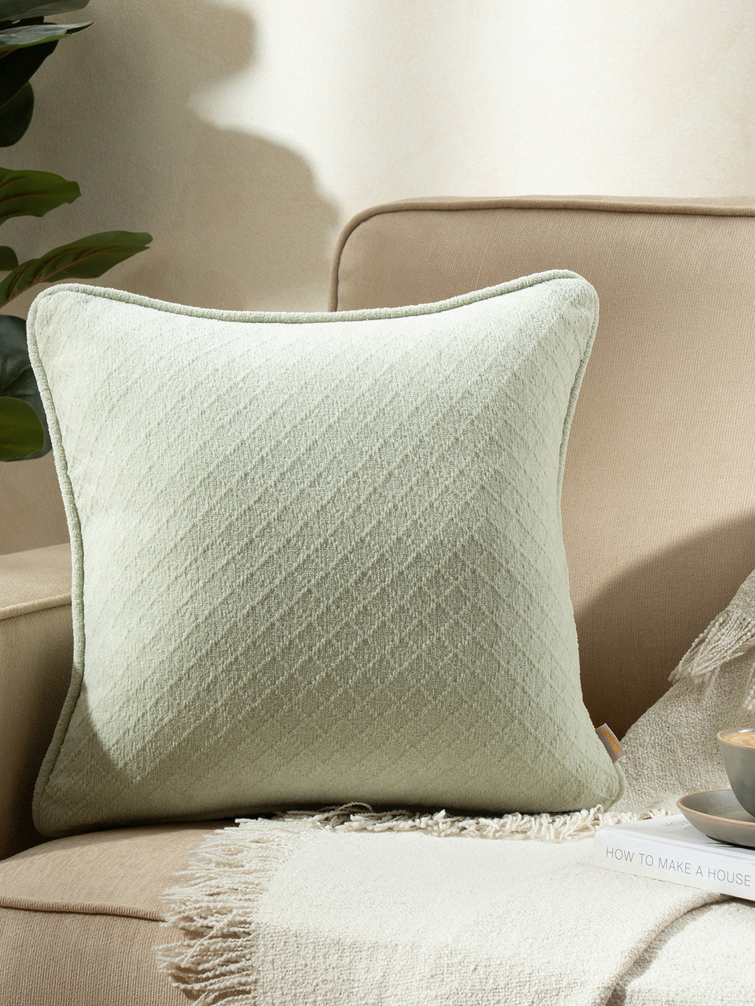 MASPAR Green Solid Cotton Square Medium Cushion Cover 16x16