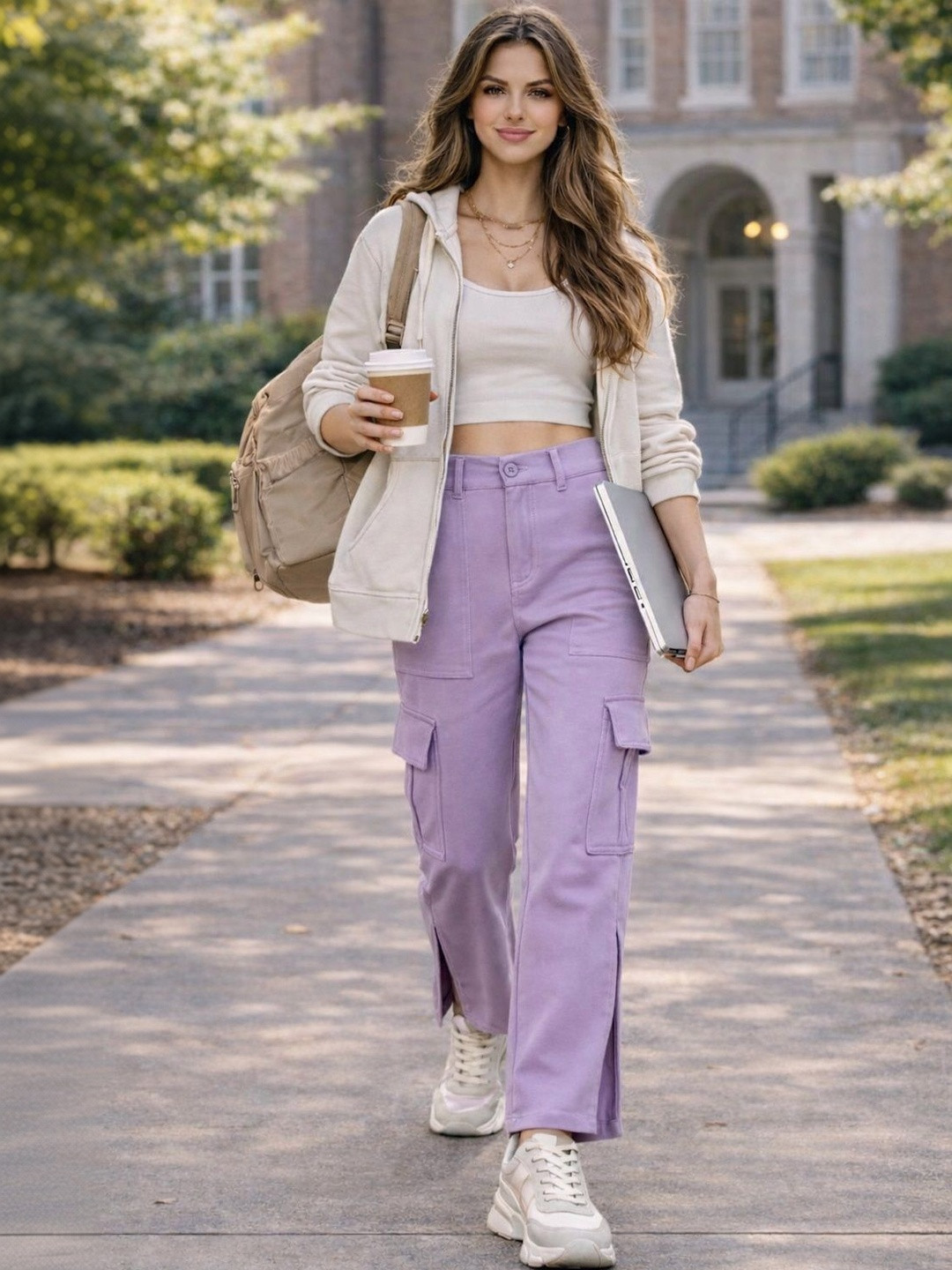 KASHIANXSTYLE Women Relaxed High-Rise Cargos Trousers