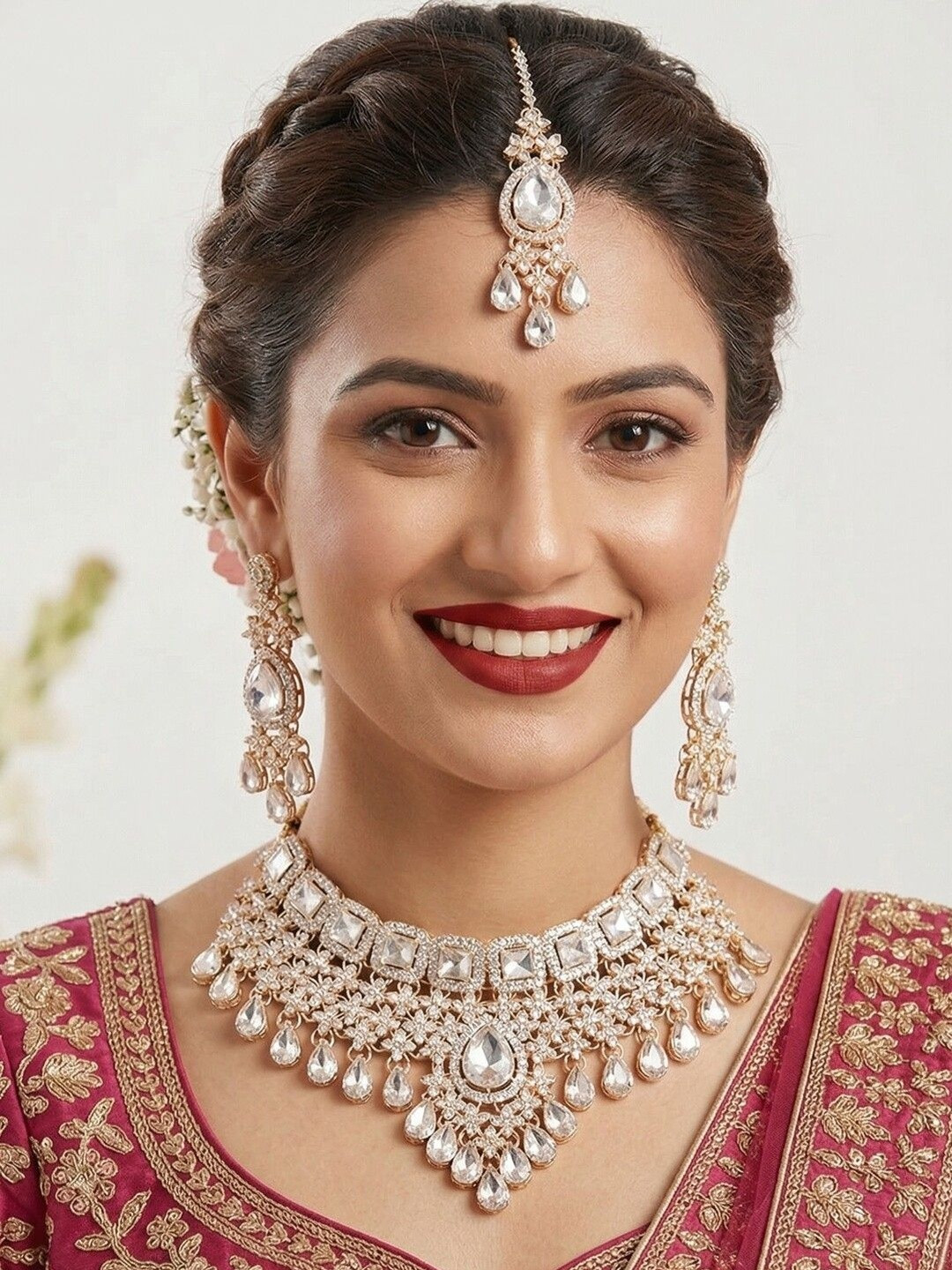 Nui Gold-Plated Stone Studded & Beaded Necklace and Earrings