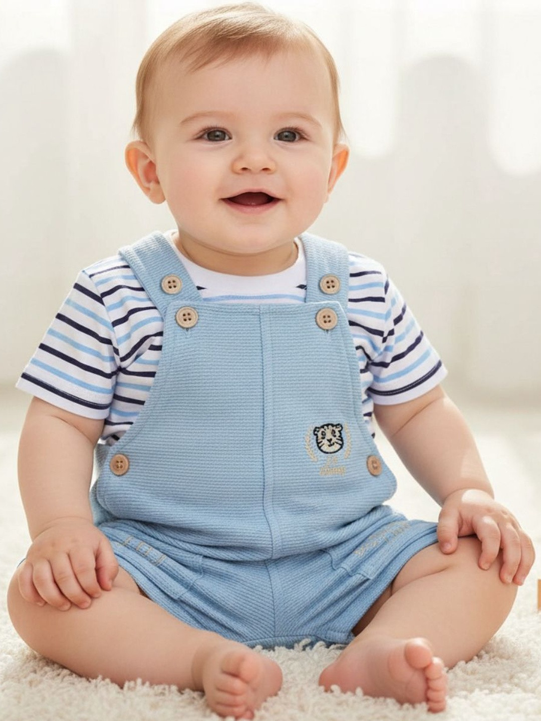 V-Mart Infants Boys Striped Cotton Short Dungarees