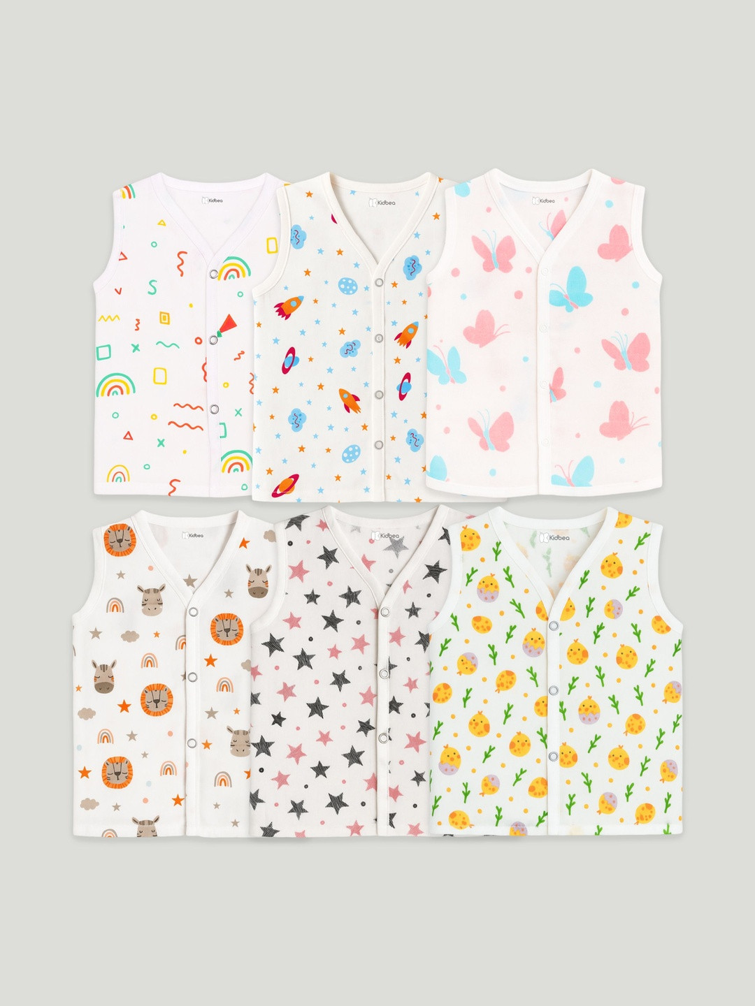 Kidbea Unisex Baby Pack of 6 Printed Cotton Muslin Jhabla