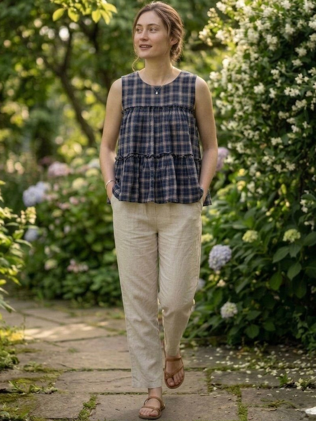Livewear Cotton Checked Top with Trousers