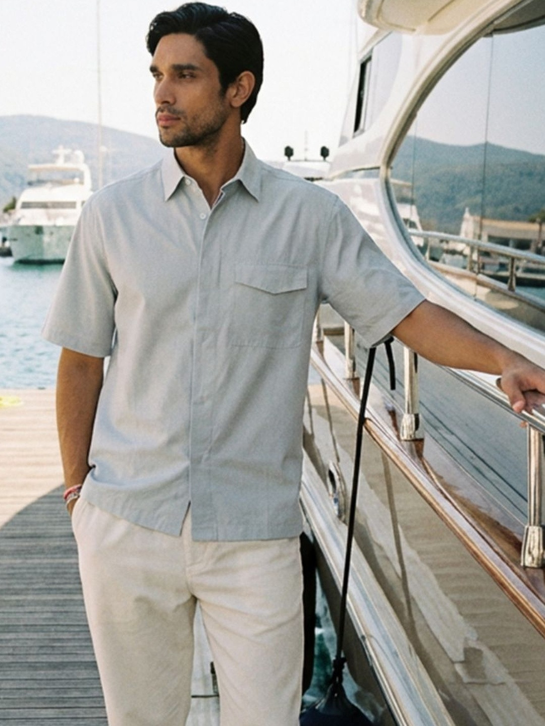 Dennis Lingo Boxy Fit Half Sleeve Cotton Blend Shirt With Patch Pocket