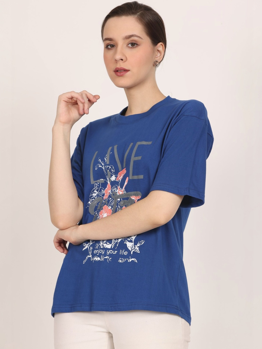DDASPRATION Women Typography Drop-Shoulder Sleeves T-shirt