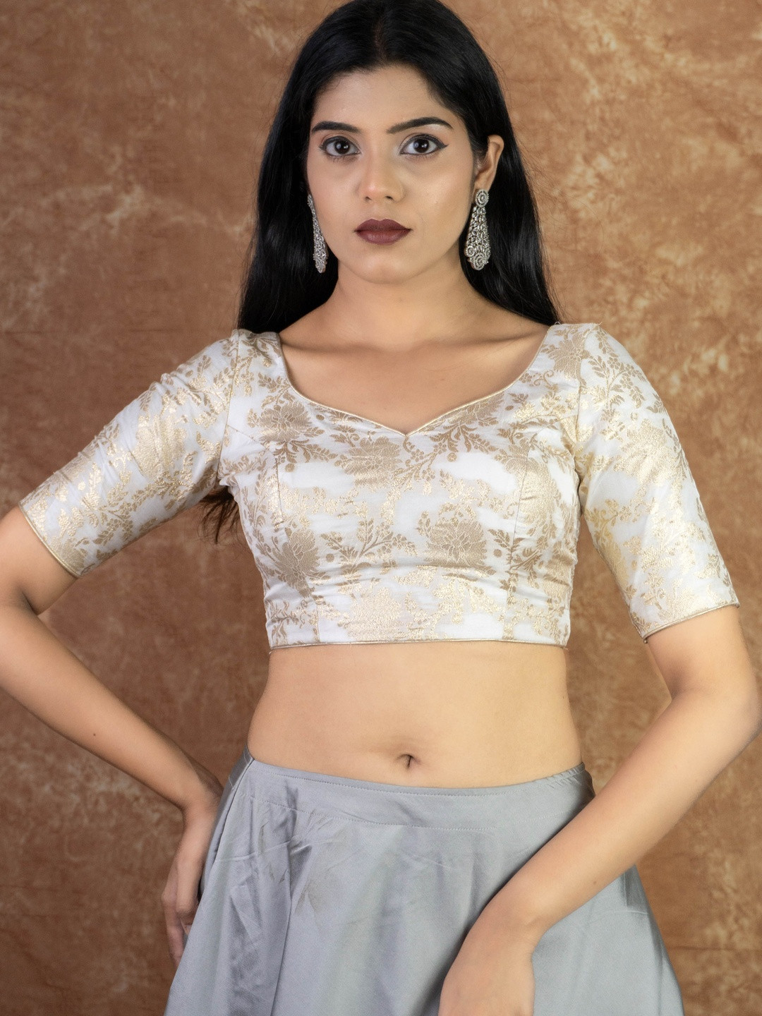 FIGURES DESIGNER Brocade Embroidered Brocade Saree Blouse