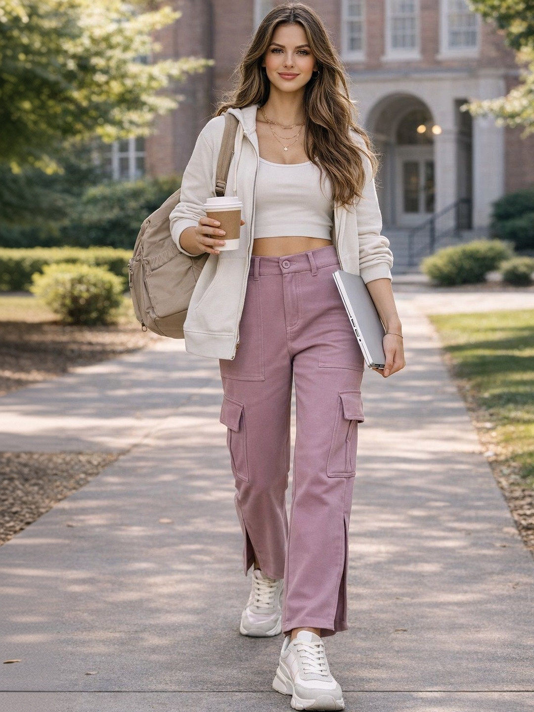 KASHIANXSTYLE Women Relaxed High-Rise Cargos Trousers