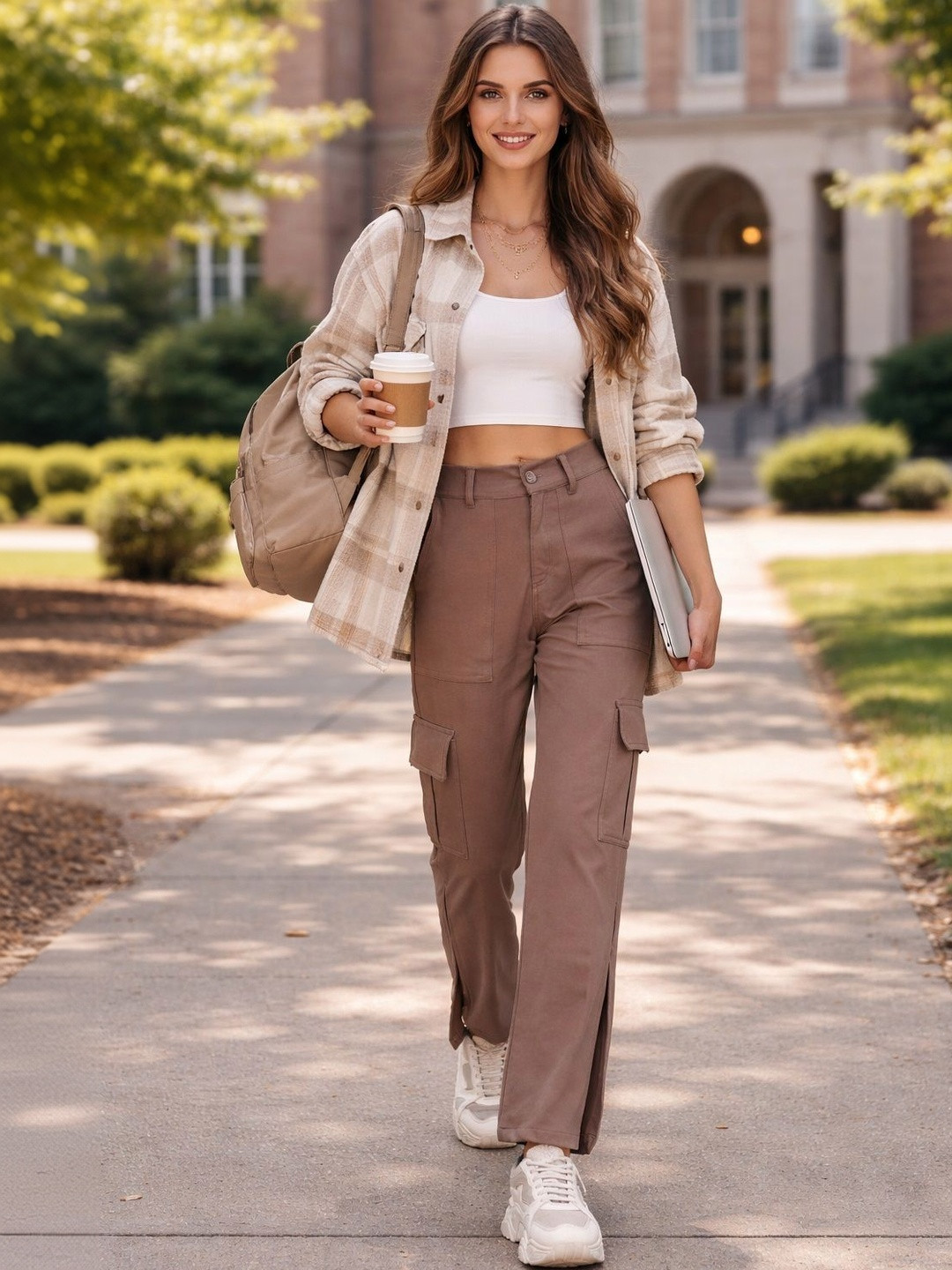 KASHIANXSTYLE Women Relaxed High-Rise Cargos Trousers