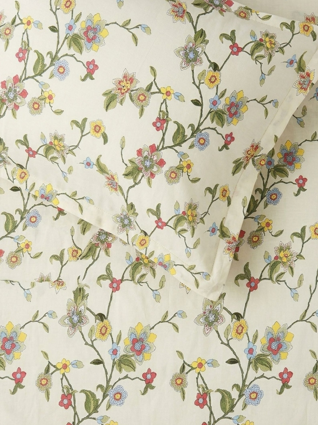 Florida Off White & Yellow 2 Pieces Floral Pure Cotton Blend Rectangle Pillow Covers