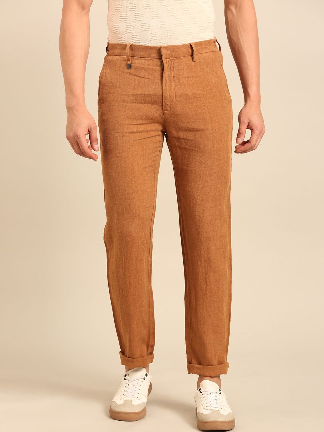 Linen Club Men Solid Slim Fit Linen Trousers