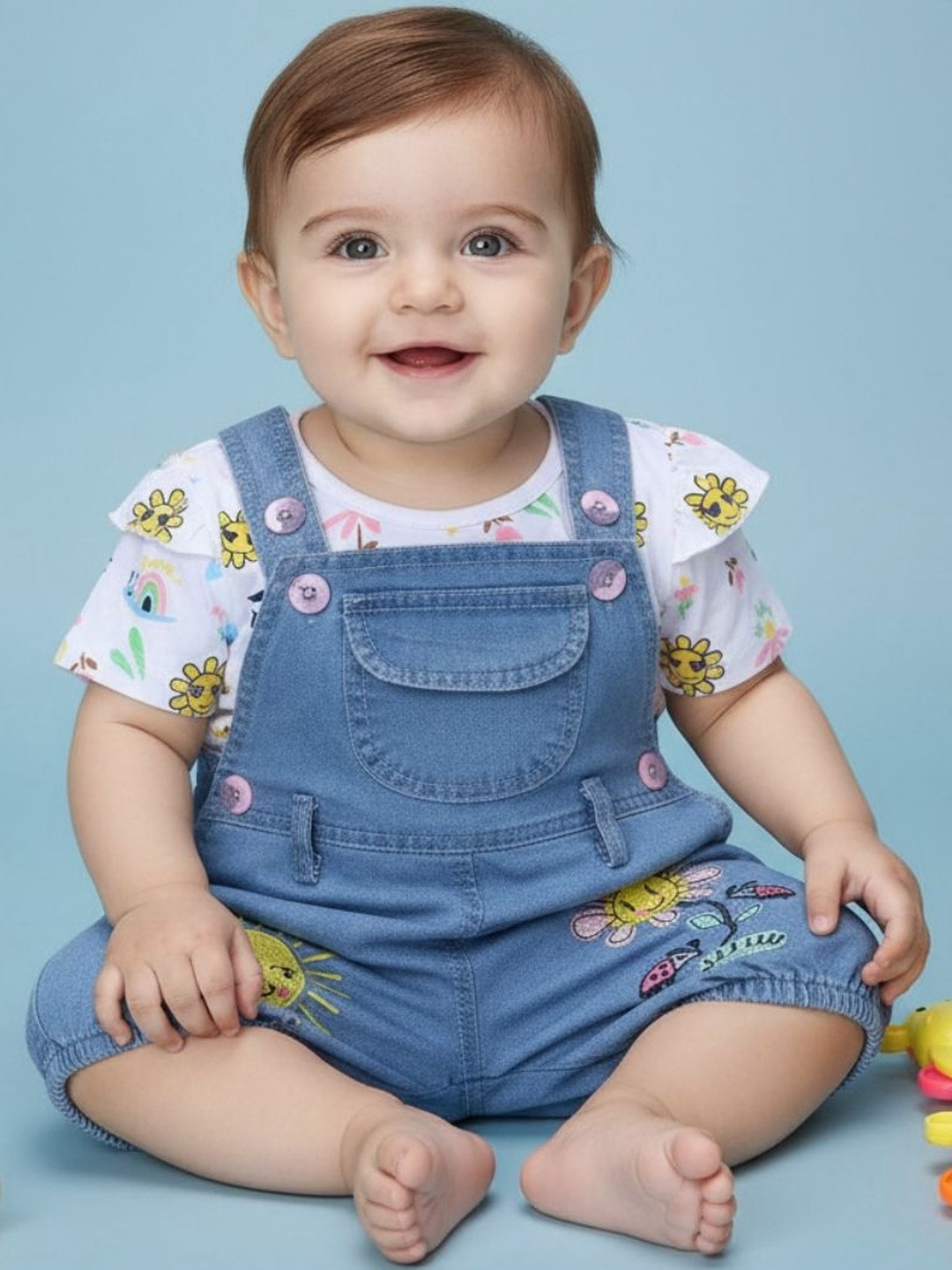 V-Mart Infants Girls Printed Cotton Dungarees