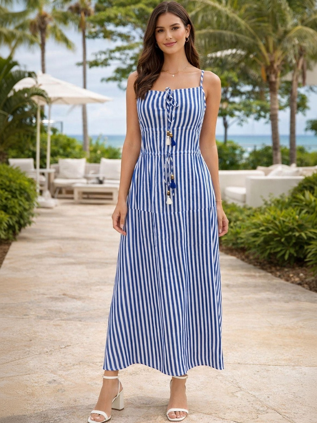 Sencei Striped Fit & Flare Maxi Dress