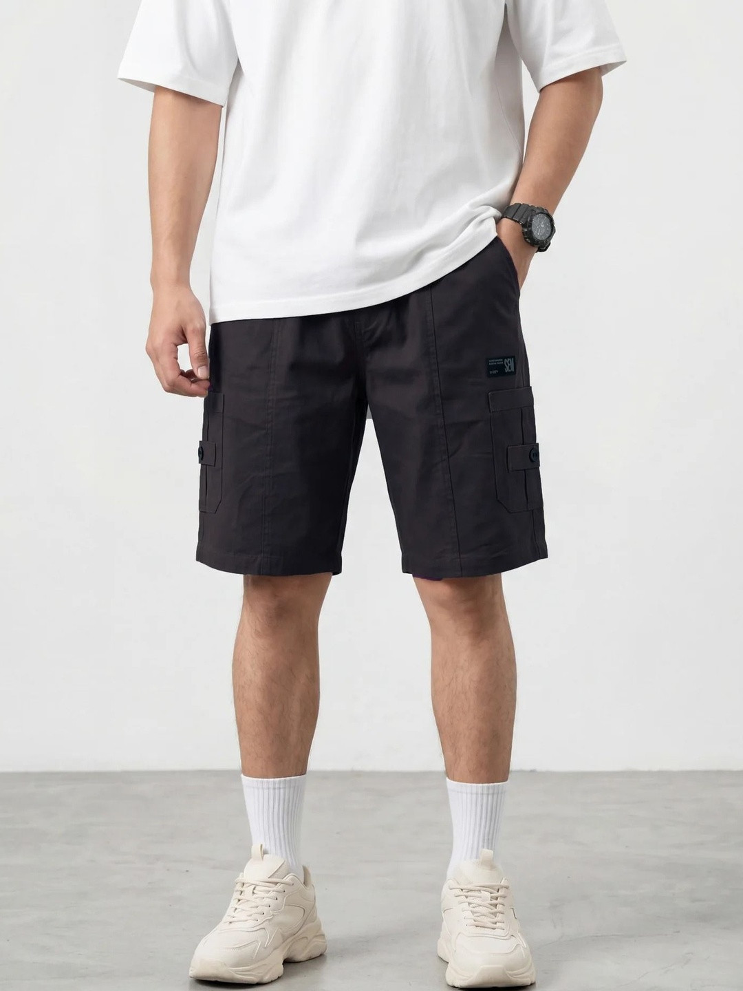 The Roadster Lifestyle Co Men Pure Cotton Cargo Shorts