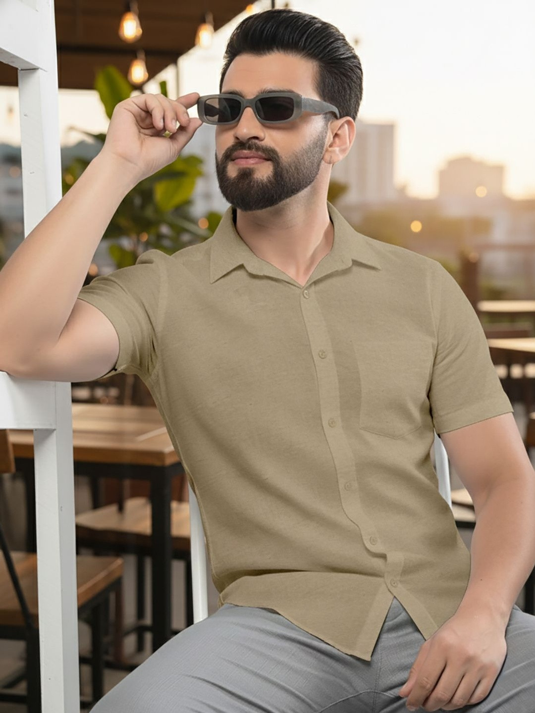 The Roadster Lifestyle Co Pure Cotton Spread Collar Shirt