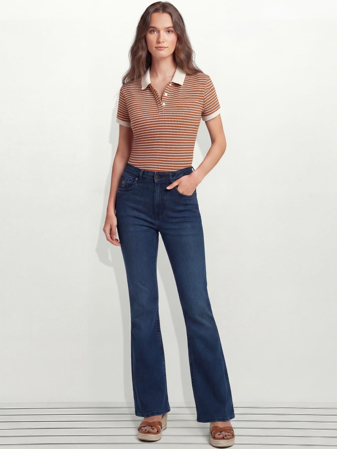 U.S. Polo Assn. Women Women Flared High-Rise Light Fade Stretchable Jeans