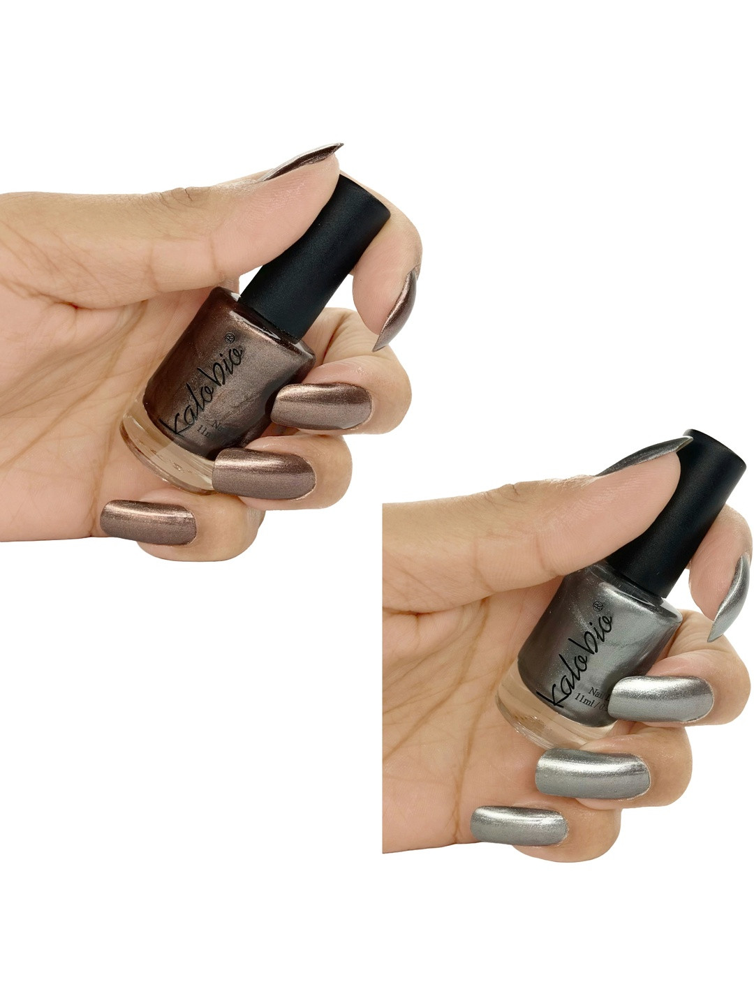 Kalobio Set Of 2 Long Lasting Nail Polish - Peanut & Silver Chrome - 11 ml Each
