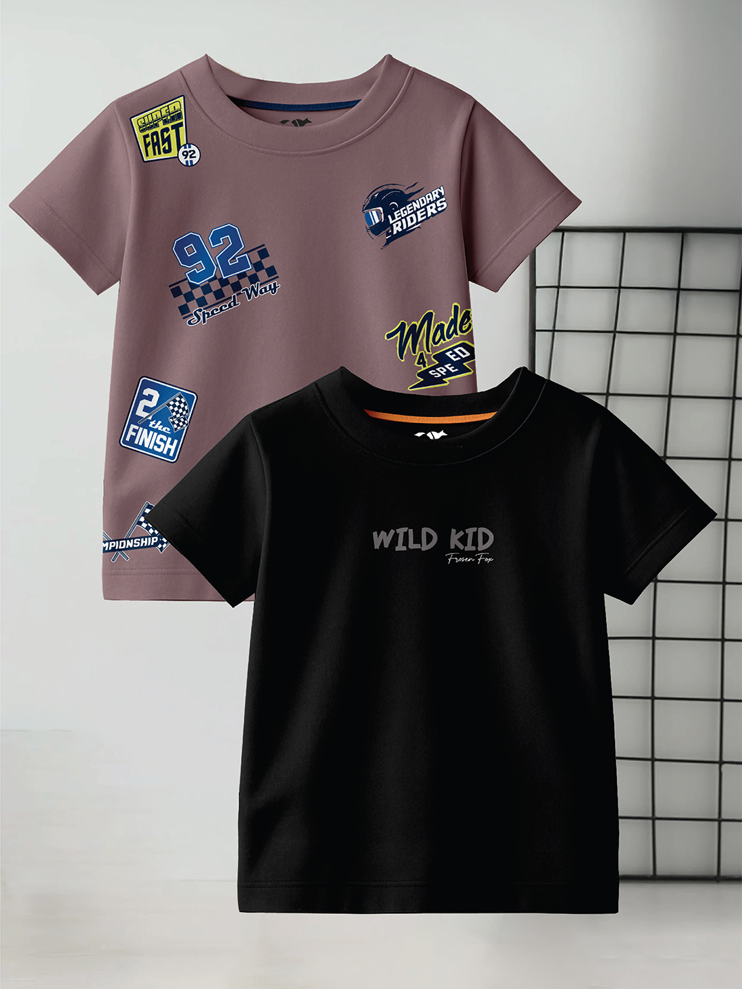 FROSEN FOX Boys Pack Of 2 Printed Cotton Round Neck T-shirts