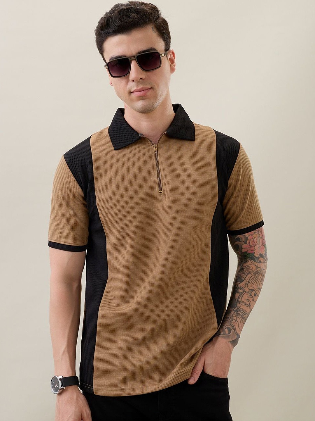 HAPPY KHAJANA Men Colourblocked Polo Collar T-shirt