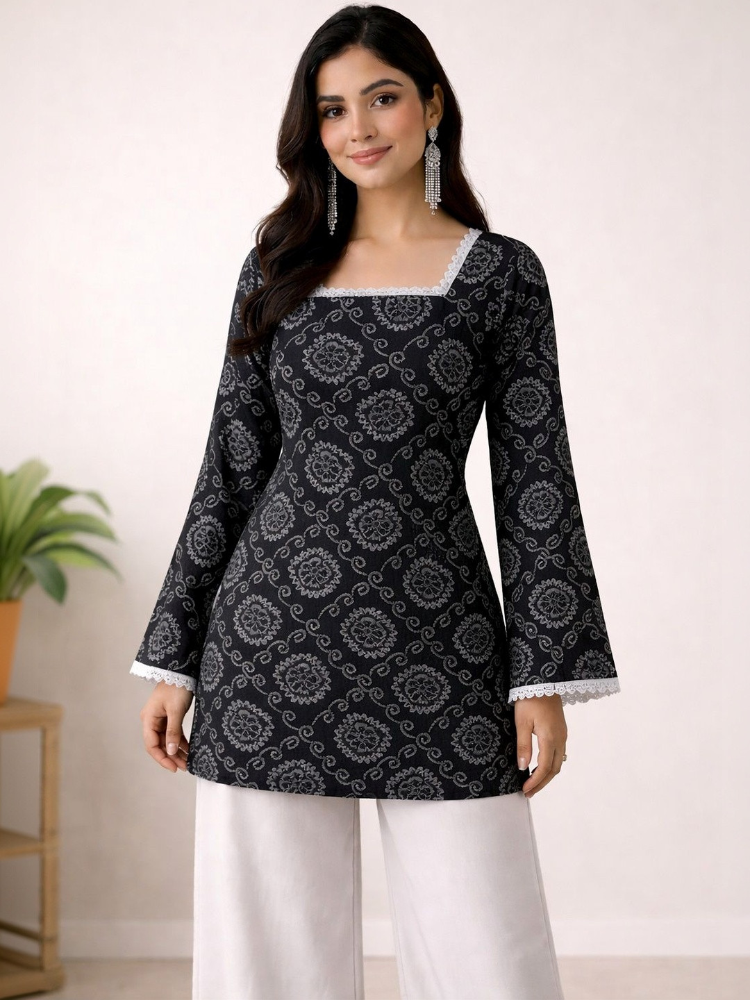 Vastrakaya Bandhani Printed Square Neck Pure Cotton Blend Kurti