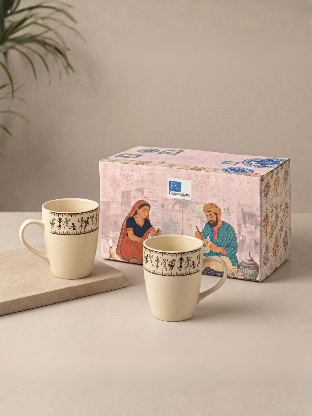 ExclusiveLane Zebra Design White Ethnic Motifs Ceramic Handmade 2 Piece Mugs-300ml
