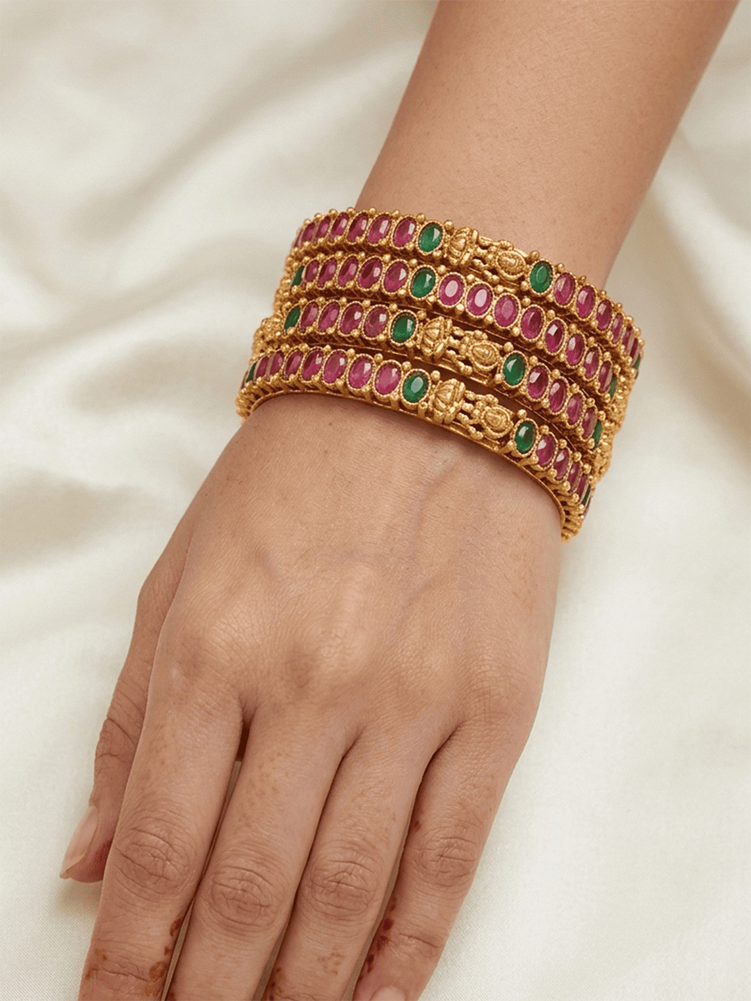 GRIIHAM Set Of 4 Gold-Plated American Diamond-Studded Bangles