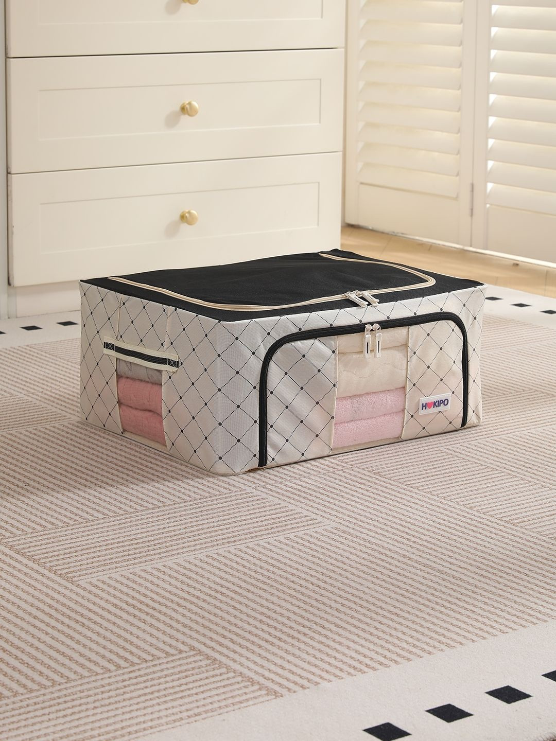 HOKIPO Ivory Noir 44L Clothes Storage Box 600D Oxford Fabric Pack of 1