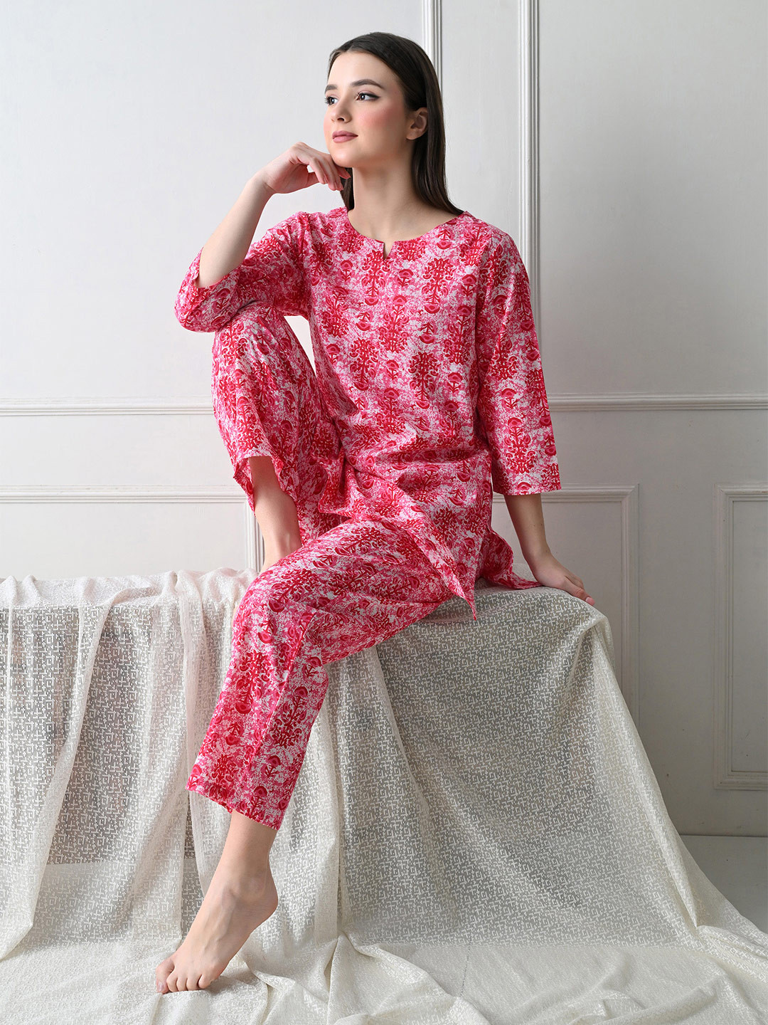 Krati Creations Floral Printed Pure Cotton Night Suit