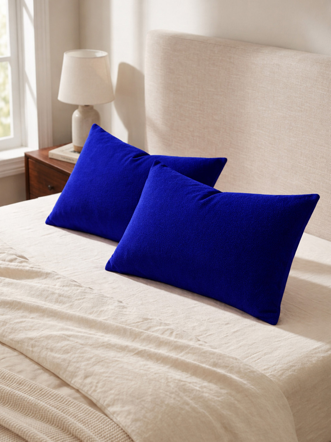 GADDA CO Navy Blue 2 Pieces Solid Cotton Linen Blend Rectangle Pillow Covers