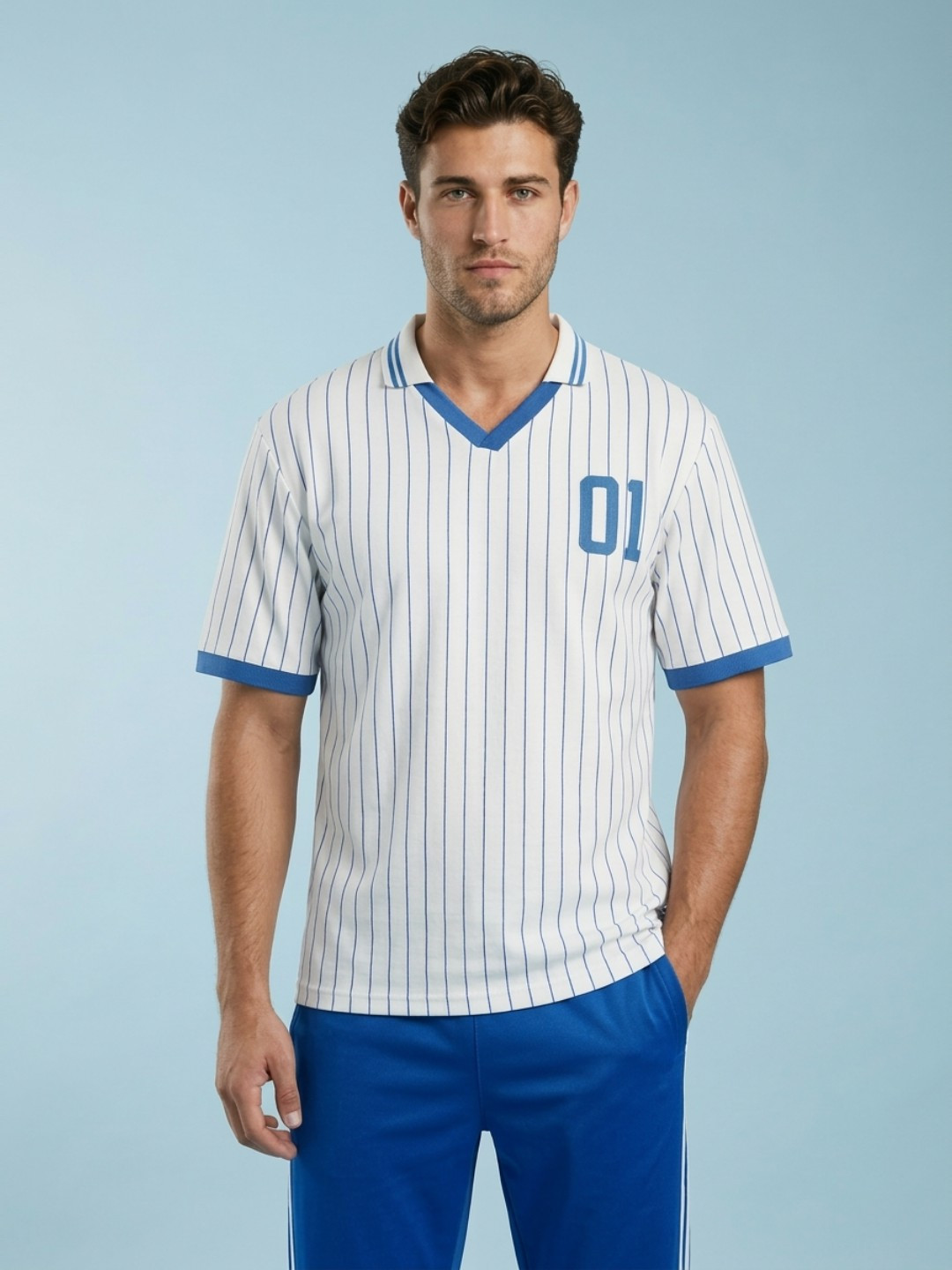 SPORT STREET by glitchez Striped Polo Collar Drop-Shoulder Sleeves Relaxed Fit T-shirt