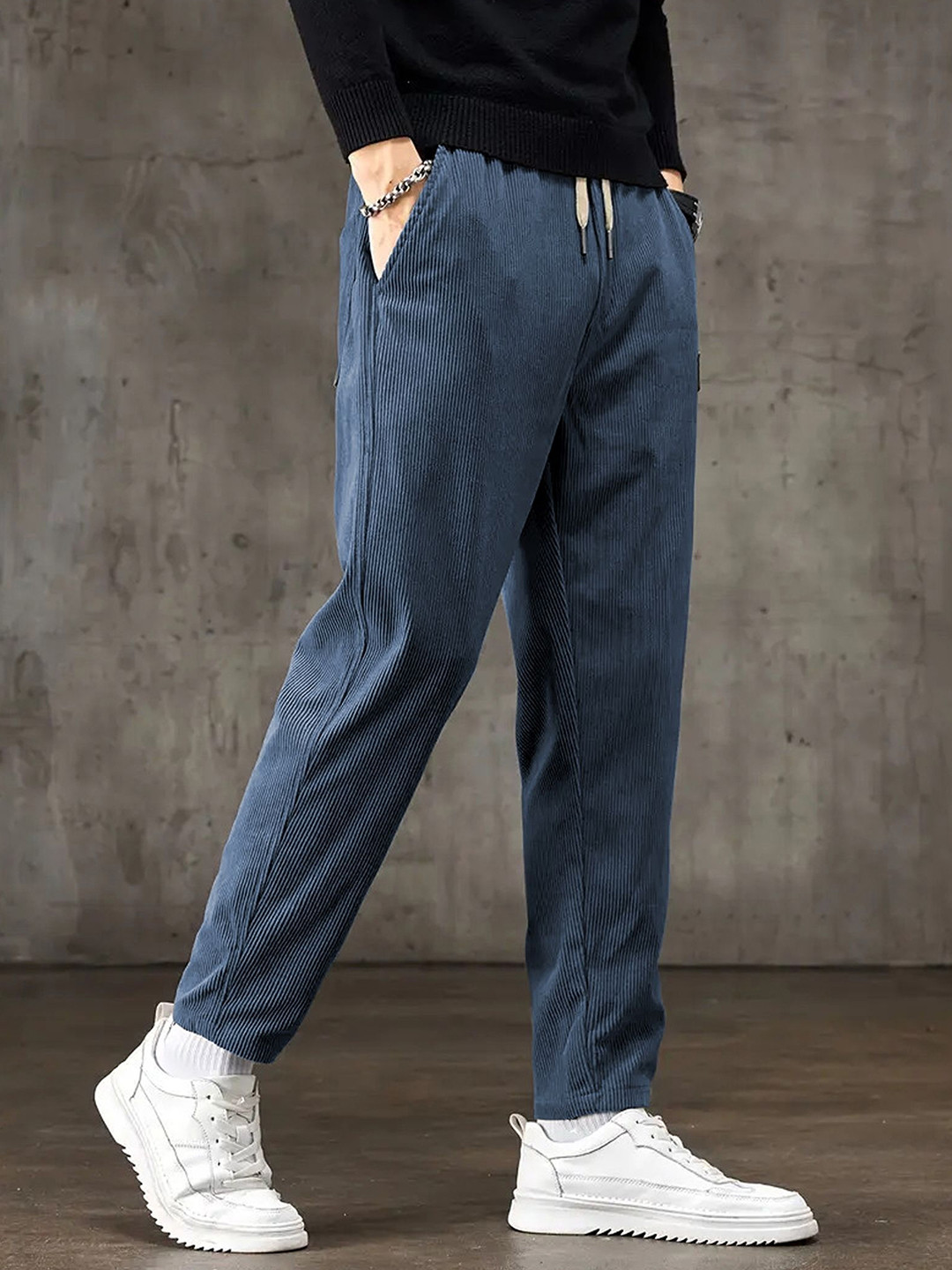 CHROVEL Men Smart Low-Rise Corduroy Trousers