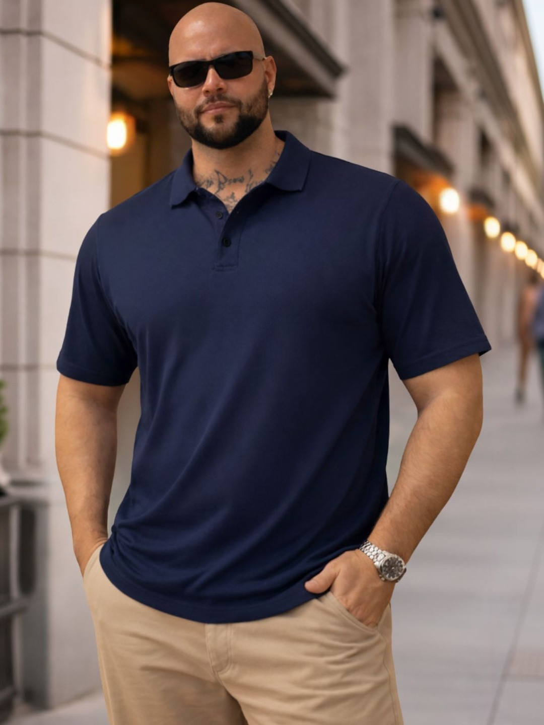 Metronaut Men Plus Size Solid Navy Blue Cotton Polo Collar Half Sleeve Regular Fit T-Shirt