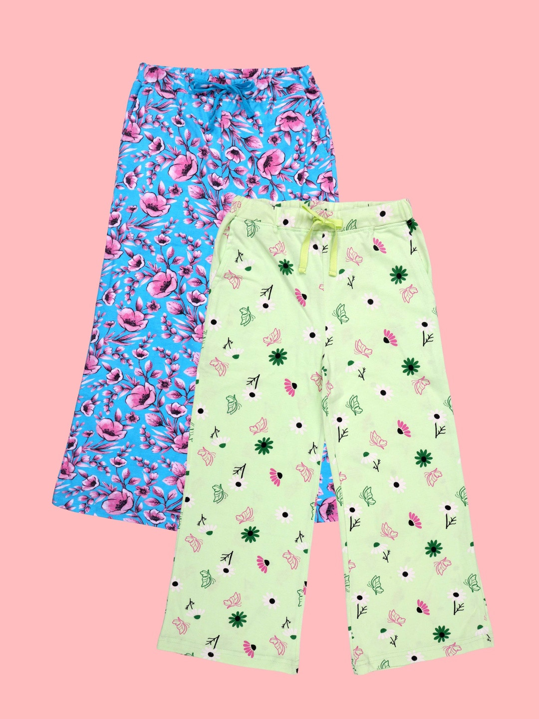 KiddoPanti Girls Pack Of 2 Printed Lounge Pants