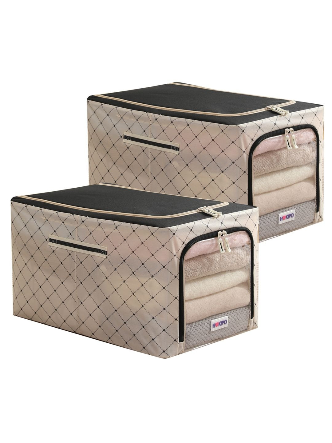 HOKIPO Ivory Noir Extra Large Storage Box 600D Oxford Fabric Pack of 2