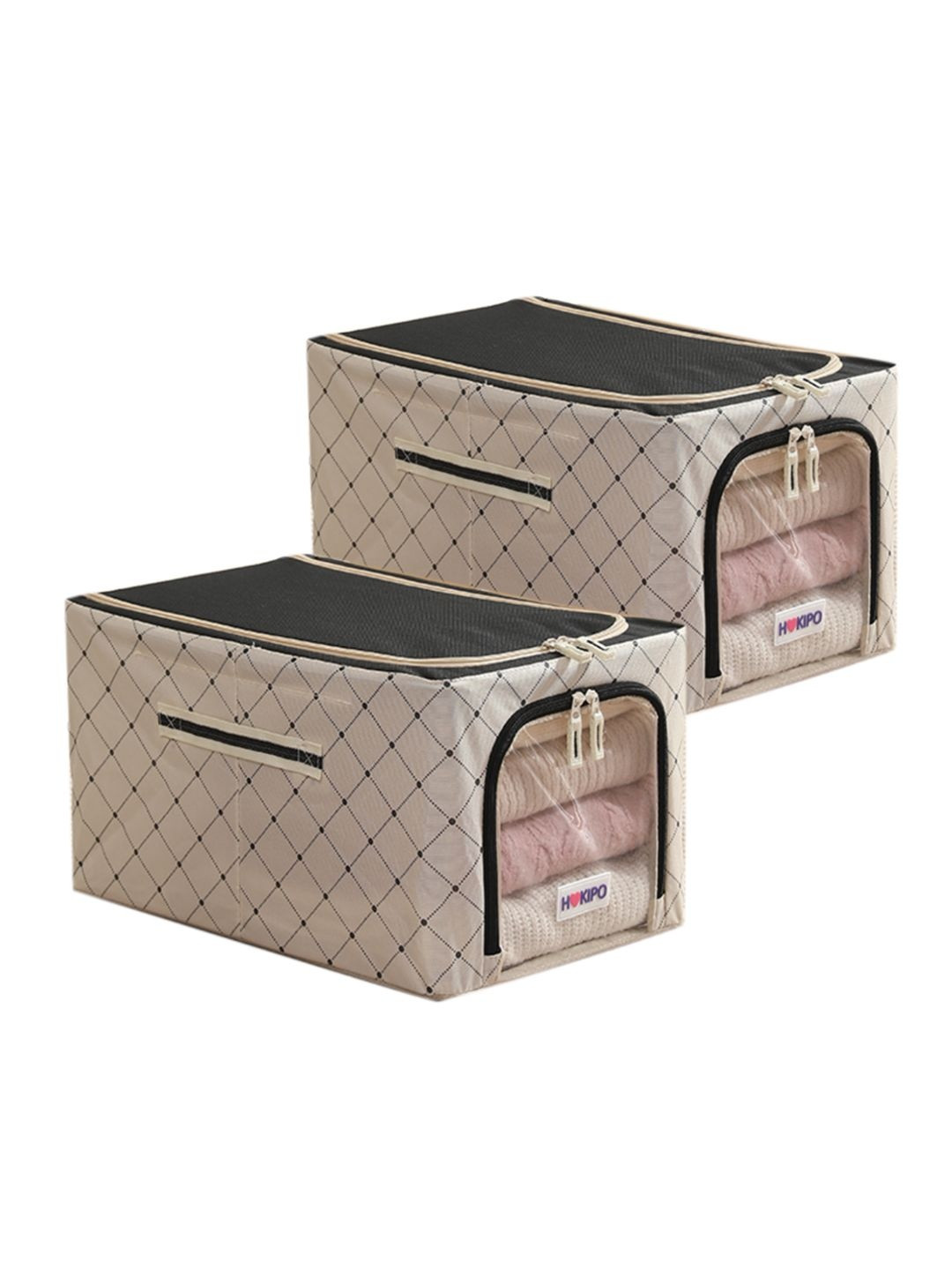 HOKIPO Ivory Noir Medium Clothes Storage Box 600D Oxford Fabric Pack of 2